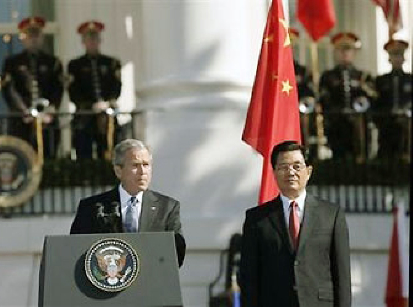 胡锦涛到访白宫 布殊谈中国人权自由