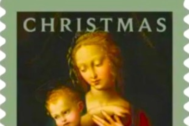 文藝復興油畫《童貞女與聖子》化身聖誕郵票