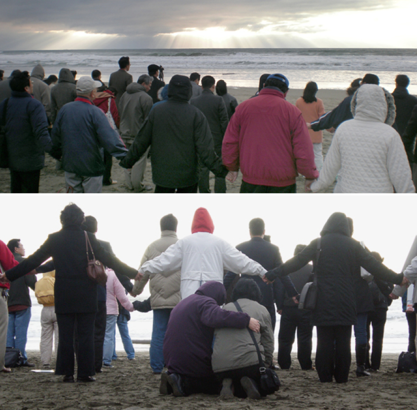 上百傳道人舊金山海邊遠眺神州為祖國獻禱告