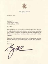 對華援助協會收布殊總統表揚信