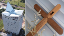 淡江教會淡海堂特展 25支十字架人神互動 　　