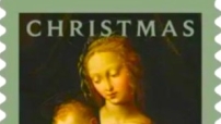 文藝復興油畫《童貞女與聖子》化身聖誕郵票