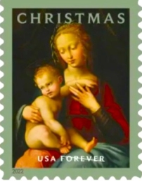 文藝復興油畫《童貞女與聖子》化身聖誕郵票